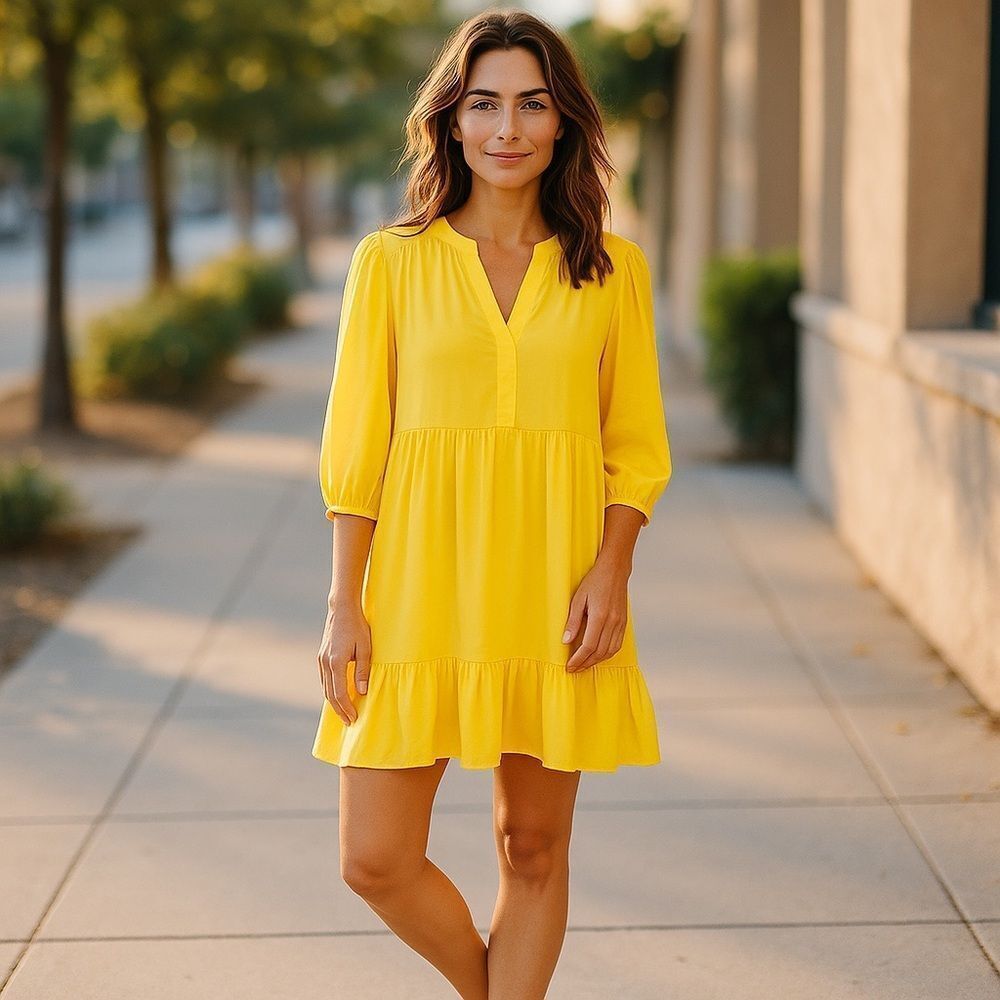 Vince Camuto Yellow Ruffled Dress